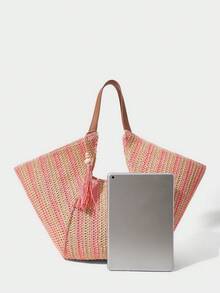 SHECARRY Túi xách nữ phong cách Bohemian cỡ lớn, chất liệu dệt, hoàn hảo cho kỳ nghỉ biển, du lịch, mua sắm và đựng đồ dùng cần thiết khi đi nghỉ mát. - Bột nhẹ - Xem 5
