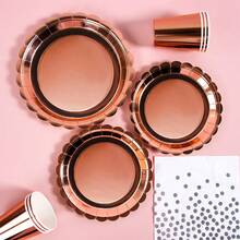 玫瑰金花瓣一次性餐盘、餐巾纸和杯子套装，可供20位客人使用。这款一次性派对用品套装（包括餐盘、餐巾纸和杯子）非常适合生日派对、婚礼和家庭野餐。 - 查看 4