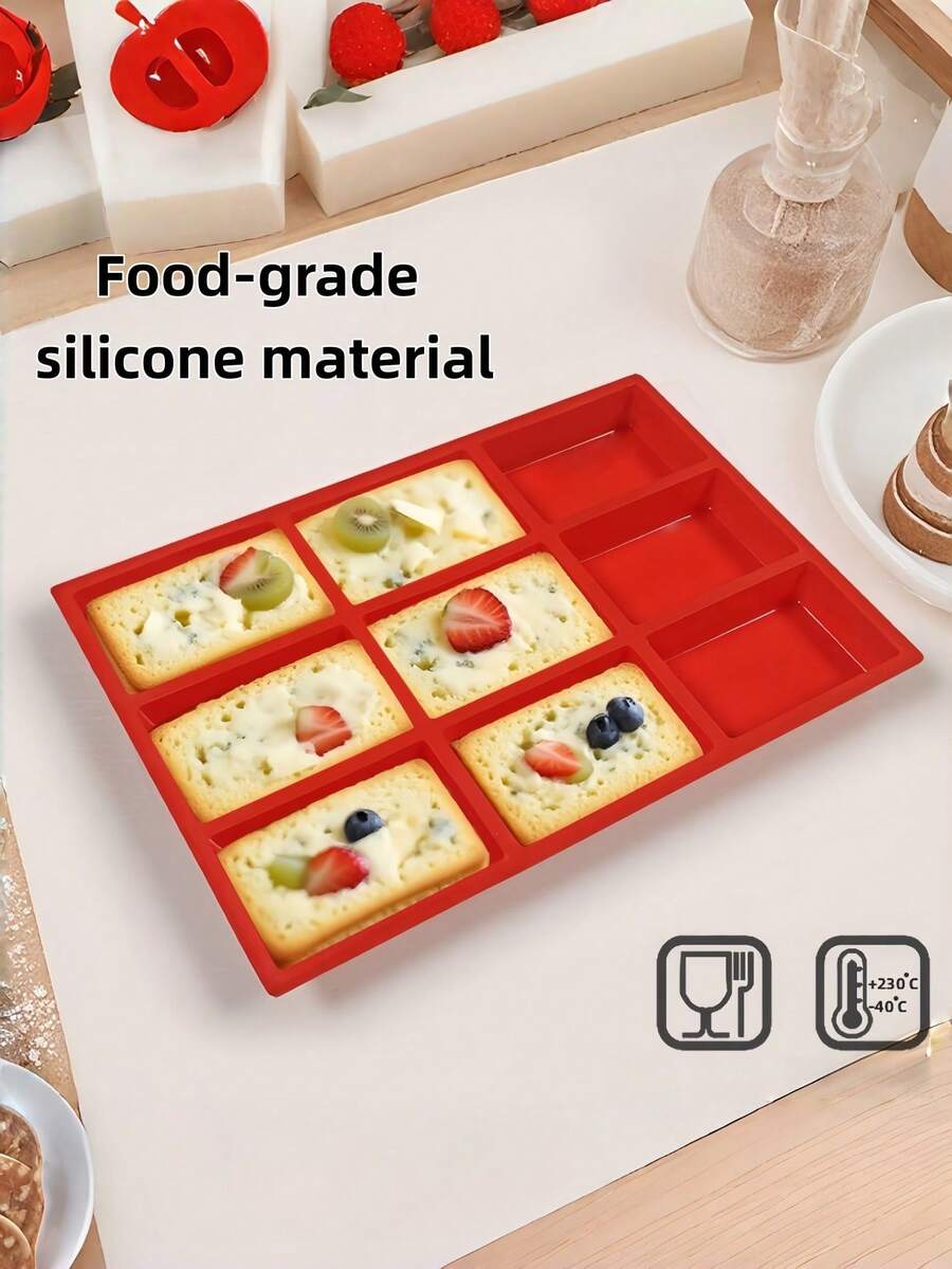 9孔硅胶长方形烘焙模具,多用途,适用于蛋糕、巧克力、DIY肥皂、蜡烛制作,耐热易脱模,厨房小工具,圣诞节礼物佳品,节日礼物创意必备 - 彩色 - 查看 1
