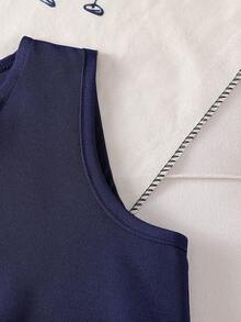 Souflis Souflis Conjunto de 2 piezas para niñas jóvenes: Chaleco sin mangas con botones de perla + Falda plisada con moño, color rosa dulce, estilo elegante de dama, atuendo casual de verano - Neblina azul - Ver 6