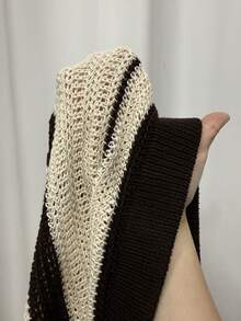 SHEIN EZwear 大码女式毛衣套装，性感休闲优雅露背系带露脐上衣和侧开衩半裙，撞色条纹两件套，女士沙滩装，女士沙滩罩衫，比基尼罩衫套装，女士泳装罩衫，度假装，女士度假服饰 - 彩色 - 查看 8