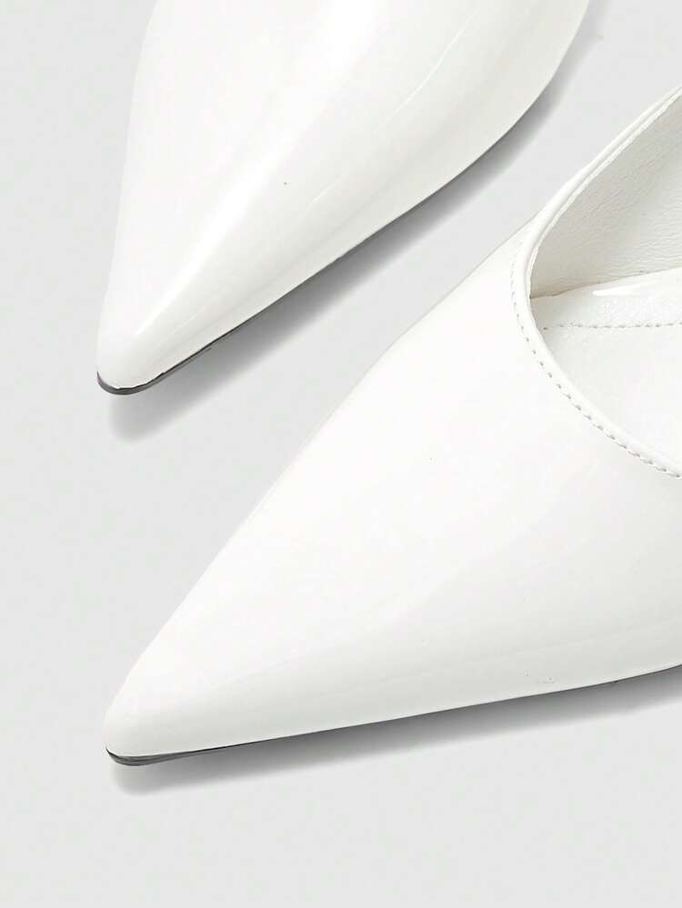 CUCCOO BIZCHIC Women's White Patent Leather Pointed Metal Buckle With Commuting Versatile Fashion High-Heeled Shoes