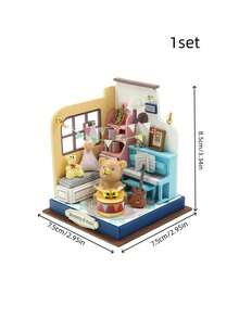 1套娃娃屋DIY场景模型屋3D迷你房屋组装创意教育木制房屋 - 彩色 - 查看 2
