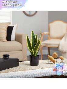人造虎尾兰盆栽，仿真虎尾兰（Sansevieria Trifasciata）植物，白色花盆，热带仿真虎尾兰，适合家居、办公室、房间室内装饰，乔迁礼物。 - 綠色 - 查看 6