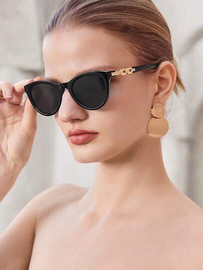 1 件装 女士时尚几何小框金属镜腿水钻装饰眼镜