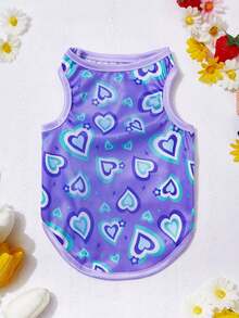 PETSIN Purple Heart Print Y2K Pet Vest, Breathable, Suitable For Cats And Dogs, Summer, 1pc - Multicolor - View 2