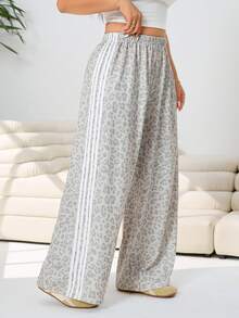 Solflare Pantalones de mujer talla grande con estampado de leopardo y bloques de color a rayas - Multicolor - Ver 7