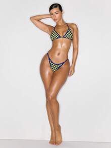 MUSERA Checkered Graphic Print High Leg Bikini Bottoms Only Spring Summer Vacation Sexy Coolgirl Ibiza Festival Holiday Pitstop - Multicolor - View 4