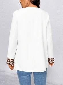 EMERY ROSE Women's Casual Long Sleeve Blazer Jacket With Leopard Print Patchwork - White - View 2