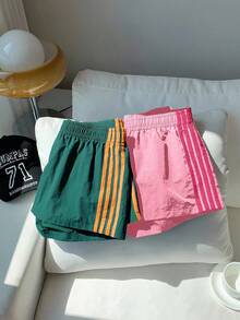 Comfortcana 2pcs Women's Contrast Color Woven Shorts, Summer - Multicolor - View 5
