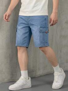Bermudas de Mezclilla estilo Cargo - Azul - Ver 3