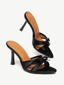 CUCCOO CHICEST 女士夏季新款尖头蝴蝶镂空设计细高跟性感黑色缎面女士高跟凉鞋，适合正式礼服、下午茶时间、约会、时尚派对、优雅度假、晚宴 - 黑色 - 查看 7