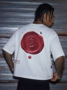 AXEPEAK Standard Size Men's White Cropped Boxy Vintage T-Shirt, Summer - White - View 7