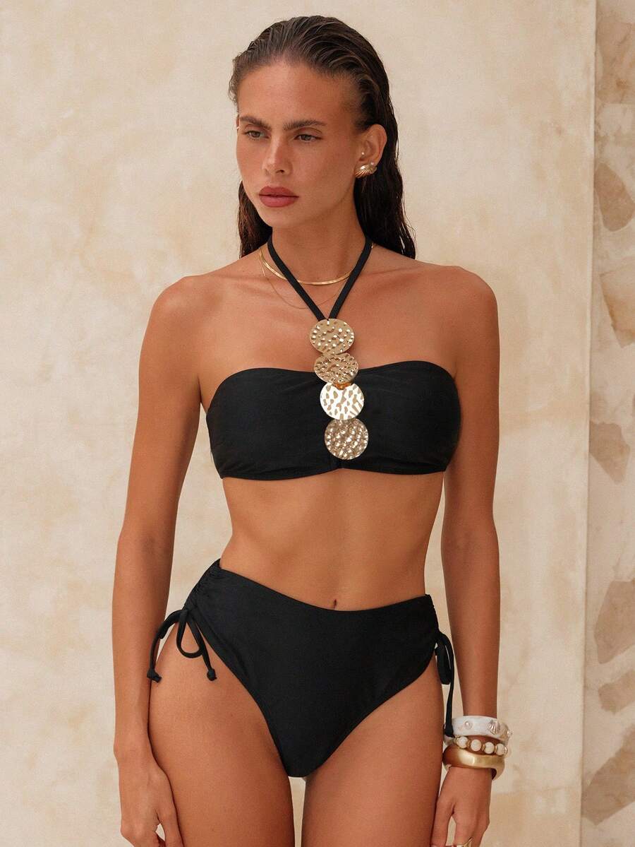 Swim Chiccia 2pcs 2026 New Solid Color Sexy Halter Swimwear For Women, Vacation Swimwear - Black - View 1
