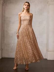 MOTF PREMIUM 女士串珠刺绣连衣裙，无肩带，春夏款 - 咖啡棕 - 查看 4