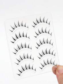 5 Pairs Manga Lashes Clear Stem Natural False Eyelashes Curled Soft Volume For Cosplay Daily Makeup Eye Extension - Black - View 7