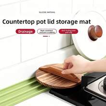 1PC Narrow Slot Pot Lid Storage Mat, Multifunctional Kitchen Countertop Stove Pot Pan Cutting Board Holder Non-Slip Draining Mat - Green - View 7