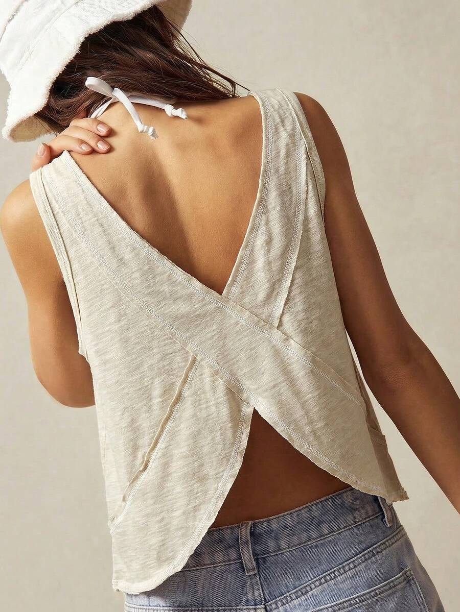 Bohemela Women's Solid Color V-Neck Asymmetrical Hem Knit Vest,Summer Top
