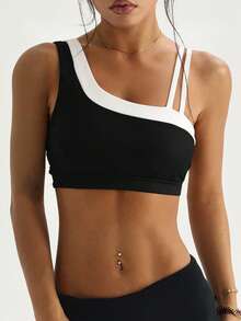 Dewbera Dewbera 1pc Women Sports Bra With Contrast Color Splicing Neckline, Removable Padded Straps, Suitable For Daily Casual Wear, Running, Yoga, Gym, Tennis, Golf - Multicolor - View 5