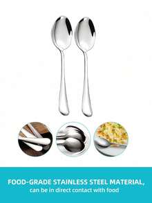 6pcs/12pcs/24pcs Stainless Steel Spoon For Home Kitchen And Restaurant,Kitchen,Christmas Gift,School Supplies - Silver - View 5