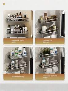 Wall-Mounted Storage Rack, Bathroom Corner Storage Rack, Bathroom Towel Bar Hook, Toilet Storage Tools, Shower Room Storage Rack, Bathroom Accessories, Suitable For Storing Items In Kitchens, Bathrooms, Balconies And Other Places. - Multicolor - View 6