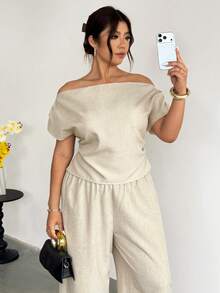 Firerie Camisa ajustada regular de apariencia de lino con cuello grande, mangas caídas y hombros, elegante y casual, para uso diario, atuendos de oficina para mujeres, regreso a la escuela, ropa de mujer para otoño, estilo de dinero antiguo, blusas de trabajo, atuendos de maestra para mujeres - Albaricoque - Ver 4