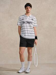 Courvante Quần short nam dáng rộng có dây rút eo và túi xéo, thích hợp cho tennis, thể thao mùa hè, quà tặng Ngày của Cha. - màu đen - Xem 2