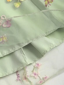 Sweetra Đầm ngắn nữ kiểu Pháp mùa xuân & thu mới, thêu họa tiết quả mơ, tối giản, gợi cảm, cổ vuông, thắt eo, dễ thương, ngọt ngào, thanh lịch. - màu xanh lá - Xem 6