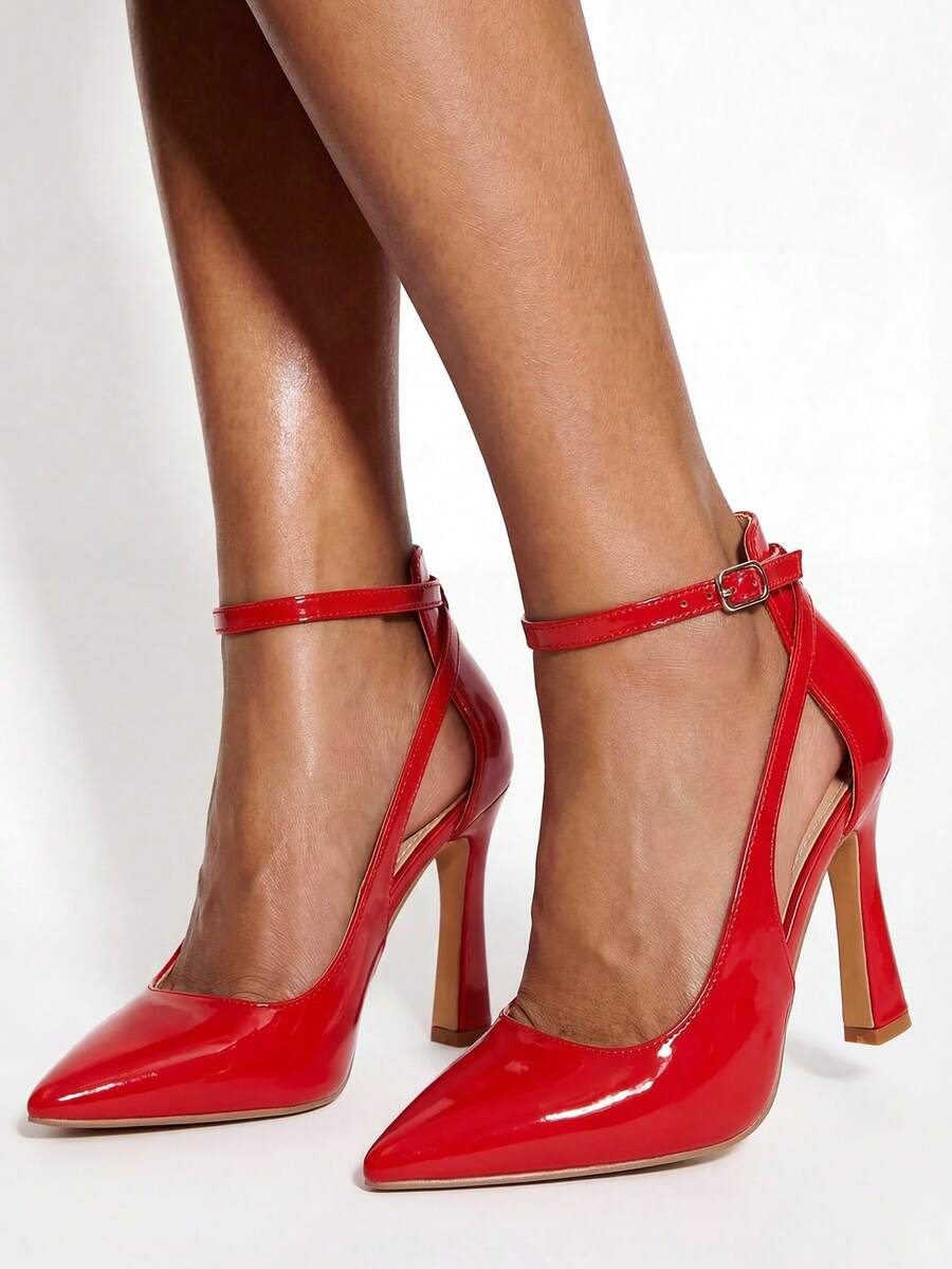 Glitzique 红色漆皮尖头高跟鞋，女士派对/婚礼/伴娘鞋，优雅 - 紅色 - 查看 1