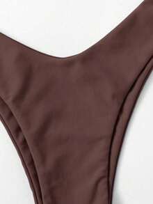 Swim Basics Women's Summer Beach Solid Color Twist Sexy Bikini Swimsuit Set - Coffee Brown - View 5