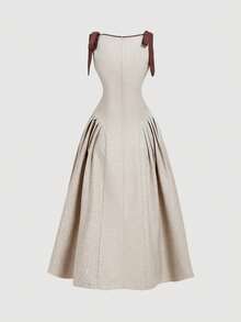 SHEIN MOD Petite Fit For The 150-160cm, Petite Perfect, Women's Elegant Tie-Waist Sleeveless Dress, Summer - Apricot - View 2