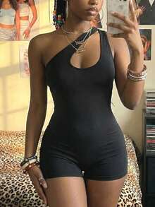 EgrlEra 女士镂空无袖休闲连体裤 - 黑色 - 查看 8