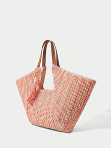 SHECARRY Túi xách nữ phong cách Bohemian cỡ lớn, chất liệu dệt, hoàn hảo cho kỳ nghỉ biển, du lịch, mua sắm và đựng đồ dùng cần thiết khi đi nghỉ mát. - Bột nhẹ - Xem 4