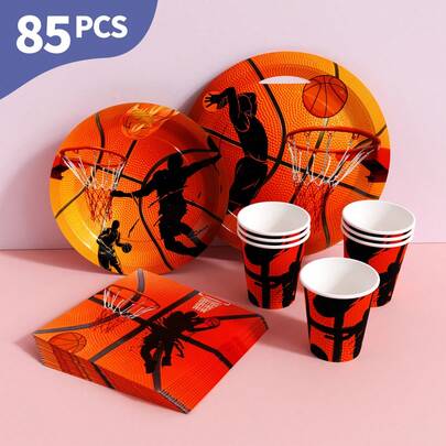 Platos, servilletas y vasos desechables con diseño de llama de baloncesto, sirve para 20 invitados. Este conjunto de fiesta desechable (que incluye platos, servilletas y vasos) es perfecto para fiestas de cumpleaños, bodas y picnics familiares.