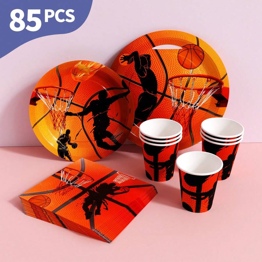 Bộ đĩa, khăn ăn và cốc dùng một lần họa tiết ngọn lửa bóng rổ, phục vụ 20 người. Bộ đồ dùng tiệc dùng một lần này (bao gồm đĩa, khăn ăn và cốc) rất phù hợp cho các bữa tiệc sinh nhật, đám cưới và dã ngoại gia đình. - Xem 1