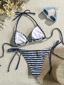 Swim Mod Bộ bikini gợi cảm buộc dây cổ, kẻ sọc, dành cho nữ, thích hợp mặc đi biển mùa hè. - Nhiều màu - Xem 2