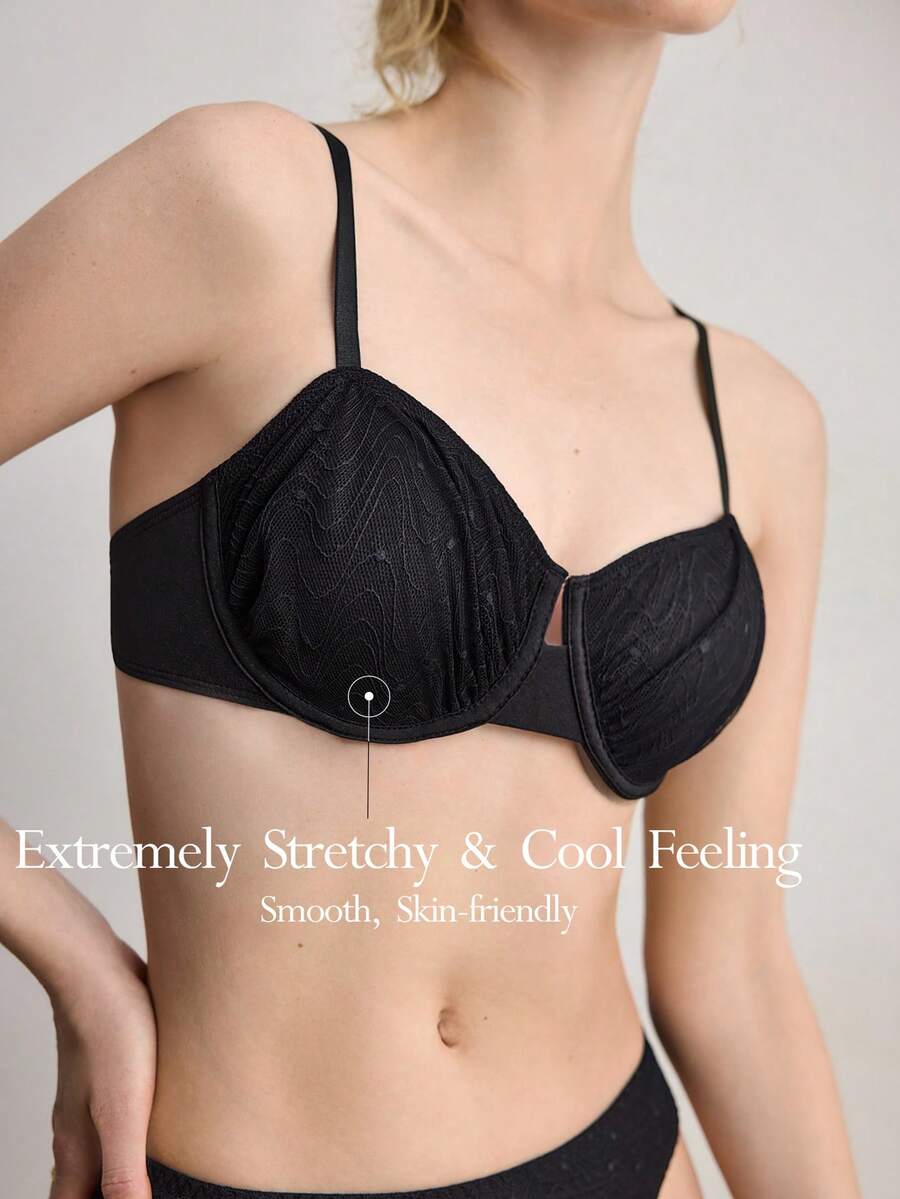 Ocili Traje de baño con brillo, sujetador con doble capa, encaje y volantes, sujetador con aros cómodo y sin cables para mujeres - Negro - Ver 1