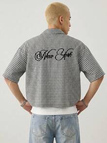 SWAVVY Men's Fashion Letter Embroidered Short Sleeve Shirt, Spring/Summer - Black and White - View 1