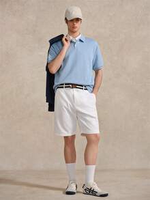 Manfinity 男士纹理针织 Polo 衫，浅蓝色/婴儿蓝纹理网球/高尔夫 Polo 衫，带口袋，透气，常规版型，父亲节礼物 - 淺藍色 - 查看 5