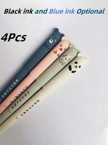 4支/套 可爱小猪熊猫老鼠可擦中性笔 学校办公用品文具礼品 0.35mm 蓝黑色墨水 开学季 - 中性筆 - 查看 6