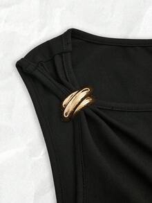 Pariaura 女士黑色短袖不对称肩部金属扣双层下摆收腰休闲度假日常约会迷你连衣裙，春夏黑色迷你连衣裙荷叶边连衣裙黑色连衣裙褶边连衣裙女士黑色连衣裙女士迷你连衣裙黑色荷叶边连衣裙黑色连衣裙生日单肩夏季连衣裙性感度假连衣裙黑色度假连衣裙黑色单肩连衣裙女士单肩连衣裙黑色夏季连衣裙可爱黑色连衣裙女士休闲连衣裙荷叶边下摆连衣裙 - 黑色 - 查看 4