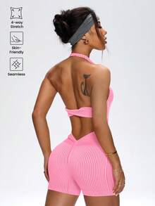 Slayform Slayform Mono de mujer con cuello halter y espalda abierta a rayas - Rosa - Ver 3