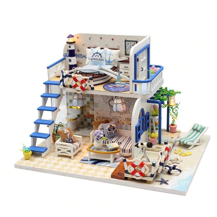 DIY木制工艺房屋玩具，创意建筑模型，微型组装装饰品，亲子工艺迷你房屋，儿童3D组装创意教育模型房屋，小礼物，生日礼物，亲子互动玩具，教育玩具。 - 彩色 - 查看 1