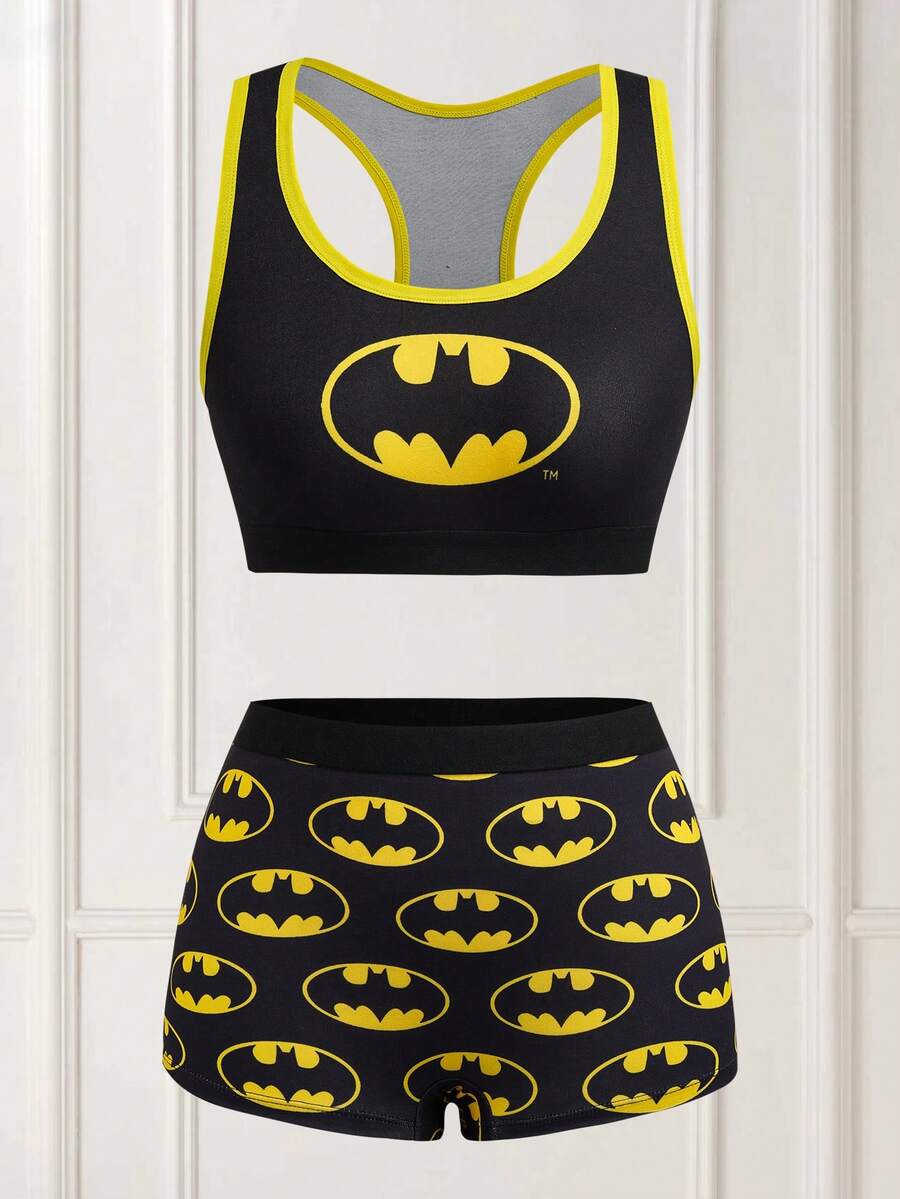 BATMAN X SHEIN Women's Cartoon Print Camisole And Briefs Set - Black - View 1