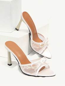 CUCCOO CHICEST New Fashion Versatile Rhinestone Bowknot Strap Stiletto Heel Sandals For Christmas Elegant Shoes Wedding Shoes Spring Shoes Bride Shoes - Beige - View 7