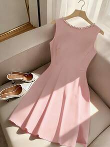 EMERY ROSE Women's Red Backless Beaded Bow Decor Sleeveless Dress - Pink - View 2