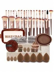 1PC 56PCS Complete Makeup Brush Set Includes Foundation Blush Eyeshadow Concealer Highlighter Kabuki Brushes High Quality Synthetic Bristles For Daily Face Makeup Gift - Coffee Brown - View 9