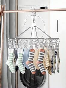 Portable Stainless Steel Rotating Drying Rack Foldable Clothes Hanger With Clips Travel Laundry Line For Socks Underwear Lingerie Scarves Towels Balcony Dorm Dormitory Accessories Must Haves Household Gadgets Outdoor Indoor Drying Solutions - Multicolor - View 3