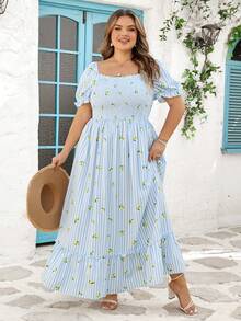 SHEIN CURVE+ Đầm cỡ US22 (dành cho người có đường cong cơ thể), thích hợp cho lễ hội âm nhạc, kỳ nghỉ biển, phong cách bohemian lãng mạn với họa tiết hoa nhí, phù hợp cho kỳ nghỉ biển, mùa tốt nghiệp, kỳ nghỉ kiểu bohemian, đầm đi biển, trang phục đi nghỉ mát. - trắng - Xem 7