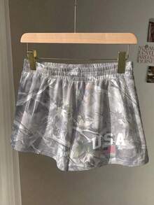 Comfortcana 女士休闲简约迷彩及光秃树枝美国国旗印花中腰宽松短裤，适合夏季外出穿着，女士短裤，夏季女士迷彩短裤，美国迷彩短裤，美国短裤 - 彩色 - 查看 5